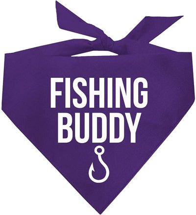Fishing Buddy Dog Bandana | 100% Cotton Adjustable Triangle | Made in USA | Boat & Fishing | Captain | Beach & Lake | Summer | Outdoors |Father's Day | Purple, X-Small (99)