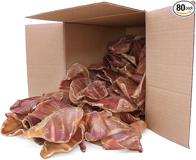 Best Pet Supplies GigaBite Whole Pig Ears for Dogs, 80 Pack - All-Natural Slow-Roasted Chews that Clean Teeth and Satisfy Aggressive Chewers