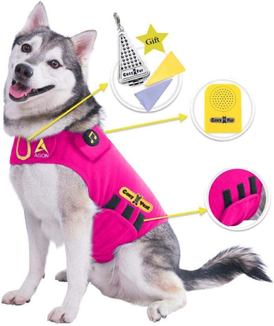 CozyVest 3-in-1 Anxiety Vest Music & Aromatherapy Dog Coat Relaxing Sound & Essential Oil Scent Canine Stress Relief Fireworks Thunder Separation Shirt Jacket Thunderstorm(Pink, XS [8-14 Lbs])