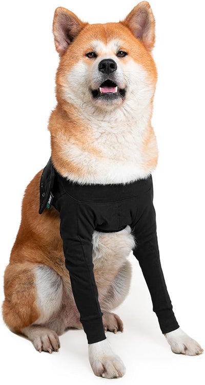 Suitical Recovery Double Sleeve for Dogs - Front Leg Protection for Post-Surgery, Skin Issues, Hot Spots - Adjustable Double Dog Leg Sleeve to Prevent Licking - L Black - Chest 25.2-33.1 in