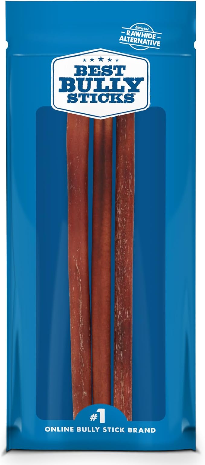 Best Bully Sticks 12 Inch Bully Sticks for Dogs - 3 Count (Pack of 1) - Natural, Easily Digestible, 100% Grass-Fed Beef, Grain and Rawhide Free - Trial Size