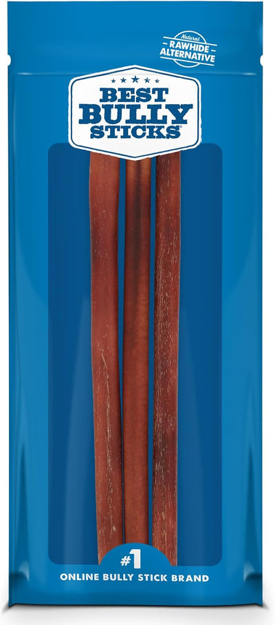 Best Bully Sticks 12 Inch Bully Sticks for Dogs - 3 Count (Pack of 1) - Natural, Easily Digestible, 100% Grass-Fed Beef, Grain and Rawhide Free - Trial Size