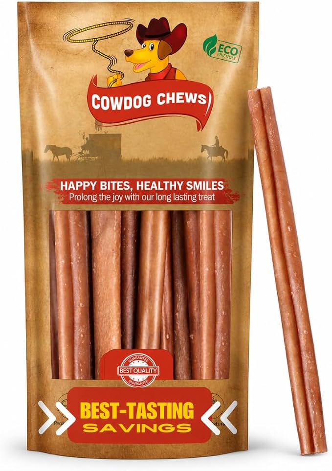 Cowdog Chews Beef Bully Stick: Odor-Free, Fully Digestible Beef Collagen Chews (9-12", 5 Count) - Natural, Grain-Free, Long-Lasting Collagen Bully Stick Substitute for All Dog Breeds