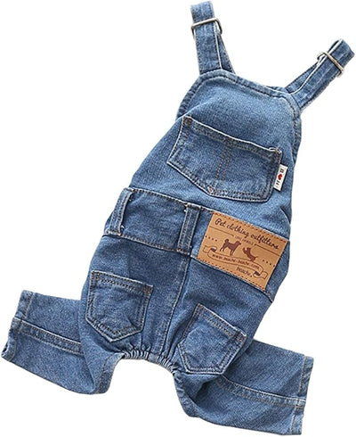 Pet Clothes Elastic Jeans Overalls Comfortable Washed Denim Cute Style for Puppy (L)