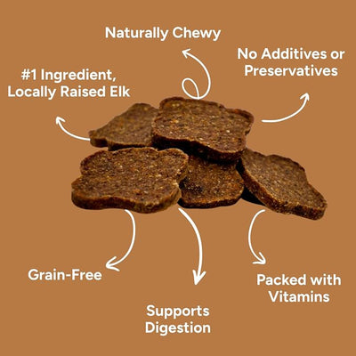 Gaines Family Farmstead Elk & Sweet Potato Fillets for Dogs – 6 oz Natural, High-Protein, Grain-Free, Limited Ingredient Soft Chews for Gut Health and Sensitive Stomachs, Made in USA