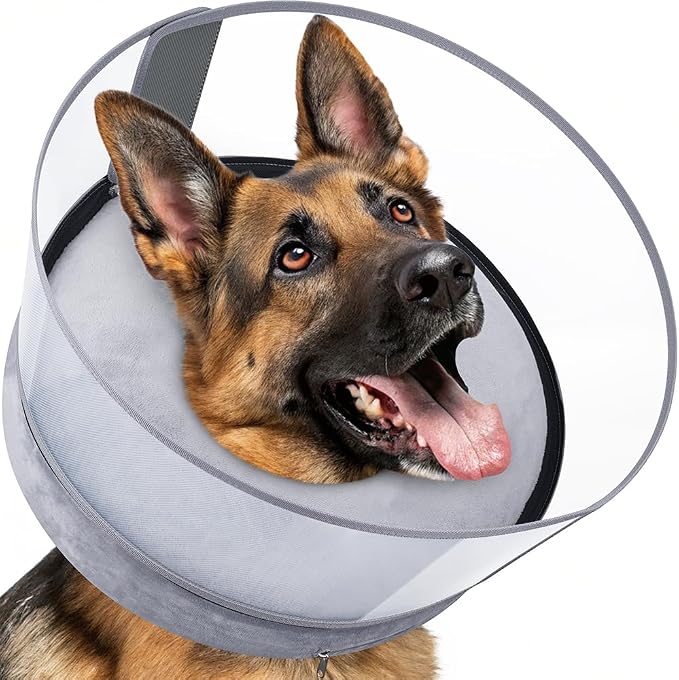 BARKLESS Dog Donut Collar, 2-in-I Inflatable Dog Collars for After Surgery to Stop Licking Wounds, Patented Protective Donut Cone with High Shield for Large Pets (Grey, XL)