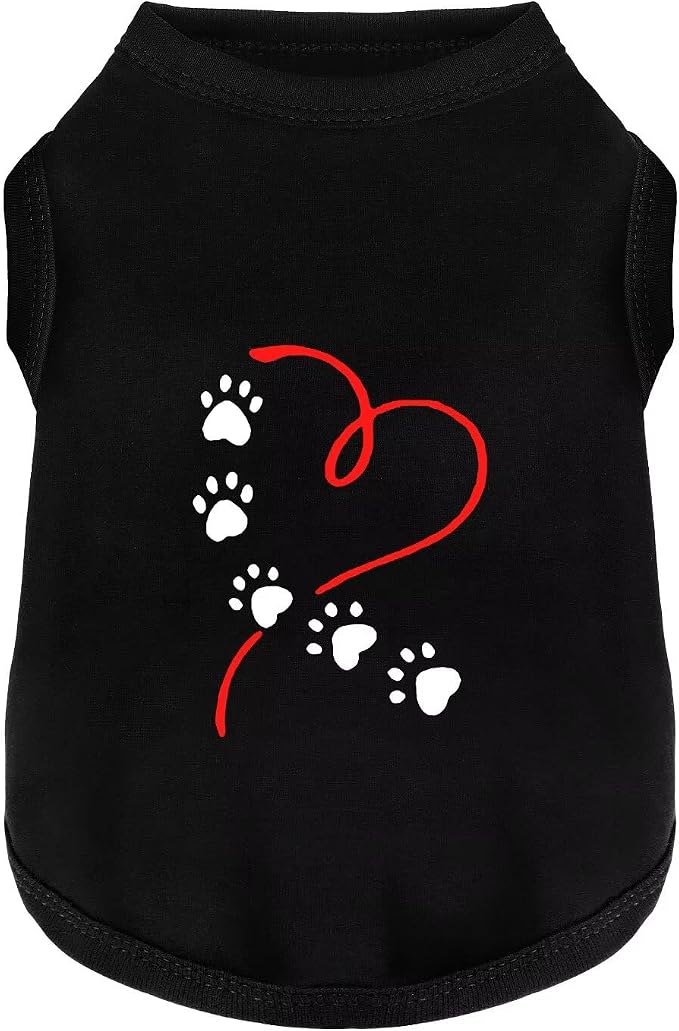 Discover Cozy Cotton Canine Wear: Soft, Lightweight, and Breathable Dog Shirt Vest with Eye-Catching Graphics (Heart and Paw, Keeping Your Furry Friend Warm！Black XL