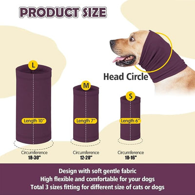 Dog Calming Hoodie Head Wrap,No Shake Anxiety Relief Quiet Thunder Vest for Dogs,Ear Protection Head Muffs for Grooming,Pet Covers for Fireworks,Vet Visits,Bathing,Purple,L