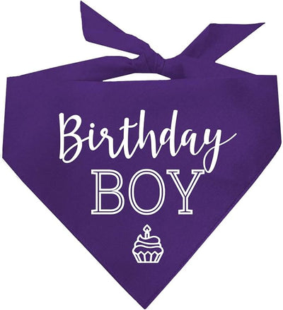Birthday Boy with Cupcake Dog Bandana | 100% Cotton | Made in USA | Birthday | Pawty | Party Theme | Celebration Supplies | Photoshoot | Purple, One Size (214)