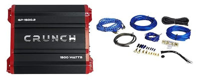 Crunch GP-1500.2 1500 Watt 2 Channel Car Audio Amplifier Stereo Amp Bridgeable Bundle with Rockville RWK82 8 Gauge 4 Chan Car Amp Wiring Installation Wire Kit (2) RCA's