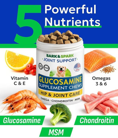 Glucosamine Chondroitin Dog Hip & Joint Supplement - Joint Pain Relief - Hip & Joint Chews for Dogs - Joint Support Large Breed - Senior Doggie Vitamin Pills Joint Health (240 Treats - Peanut Butter)