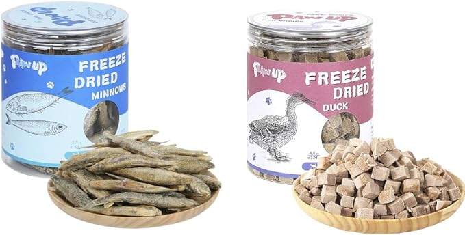 PAWUP Freeze-Dried Minnows Treats for Dogs & Cats, Freeze Dried Duck Treats for Cats Dogs, Rawhide Free Freeze-Dried Raw Food Topper, High Protein