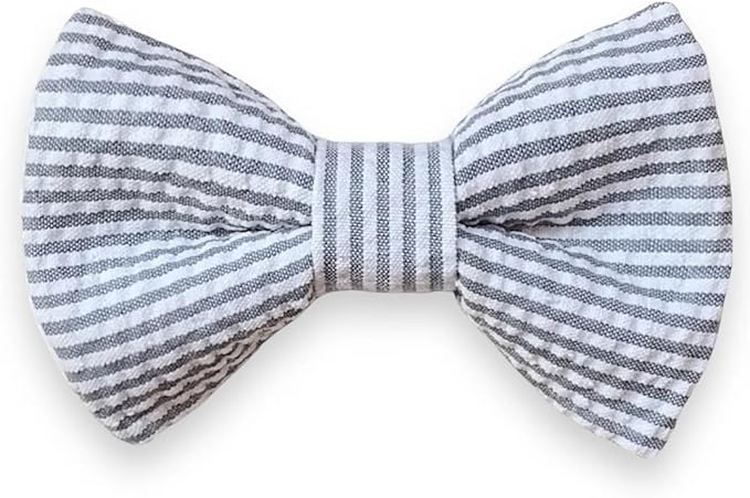 Detachable Dog Bow Tie, Slide-On Pet Bowtie for Collars, Stylish Durable Dog Lover Accessory Small, Medium & Large Dogs (Gray Seersucker, Medium (4in Wide))