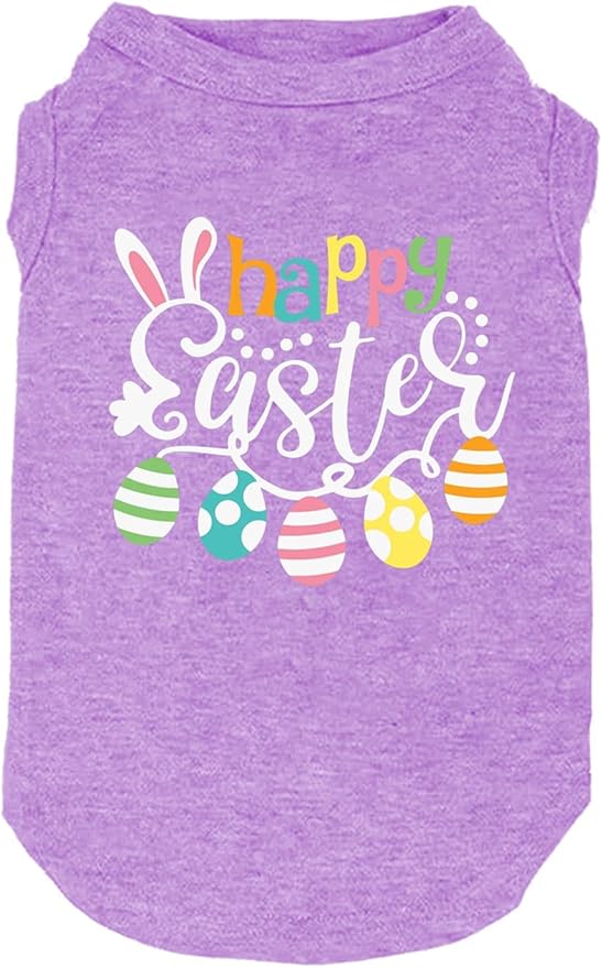 Happy Easter Shirts for Dog Funny Print Vest for Small Medium Large Dogs Soft and Light-Weight T Shirts Gift for Puppy (X-Large, Purple)