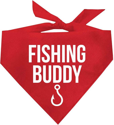 Fishing Buddy Dog Bandana | 100% Cotton Adjustable Triangle | Made in USA | Boat & Fishing | Captain | Beach & Lake | Summer | Outdoors |Father's Day | Red, One Size (99)