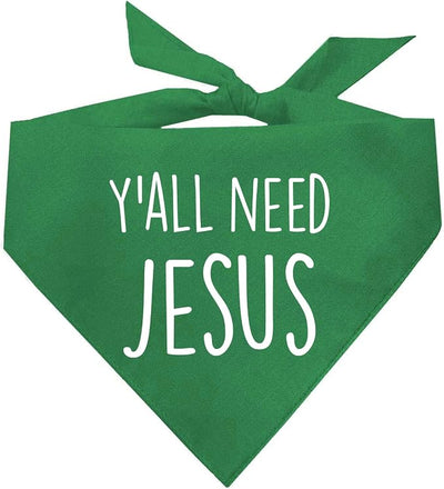 Y'all Need Jesus Christmas Easter Religious Dog Bandana (Green, XS 159)