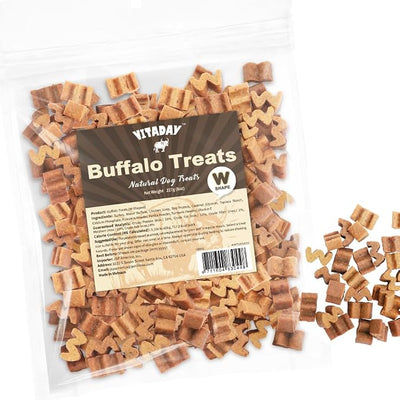 VITADAY Buffalo Dog Treats W Shaped 8oz, Natural Low-Fat Chews for Training & Rewards, Limited Ingredient, Dogs & Puppies