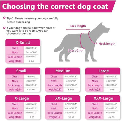 SAWMONG Waterproof Dog Winter Coat, Warm Fleece Lined Dog Jacket with Hood, Windproof Puppy Coat, Pet Apparel Vest Outdoor&Indoor Winter Activities(Pink,XS)