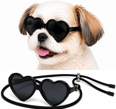 G016-1 Dog Pet Heart Costume Sunglasses for Small to Medium Breed (Up to 15 lbs, 2-Pack Heart Red +Heart Black)