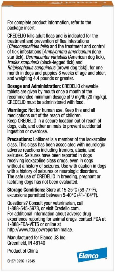 Credelio (lotilaner) Tick & Flea Treatment + Flea Infestation Protection for Dogs 12.1-25.0 lbs. (6 Tablets)