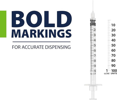 Easy Touch U-100 Pet Insulin Syringes for Dogs & Cats – 29G 1cc 1/2" Needle, Half-Unit Markings for Precise Dosing, Compatible with U-100 Insulin, Box of 100