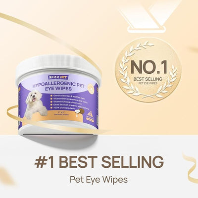 HICC PET Eyes Wipes for Dogs & Cats - Gently Remove Tear Stain, Debris, Discharge, Crust - Coconut Oil Pet Cleaning Grooming Deodorizing Wipes Wash Cleaner for Eyes, Wrinkle, Face - 100pcs