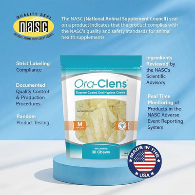 Oral Hygiene Chews for Medium Dogs-Enzymatic Dental Treats for Daily Oral Care, Cleans Teeth and Freshens Breath, Reduces Plaque, Bacteria and Tartar Build Up Without Brushing-30 Chews