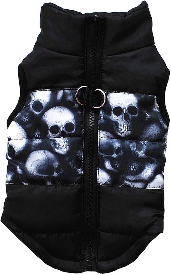 Winter Waterproof Windproof Dog Vest - Warm Vest for Cold Weather Jacket - XXS Black Skulls