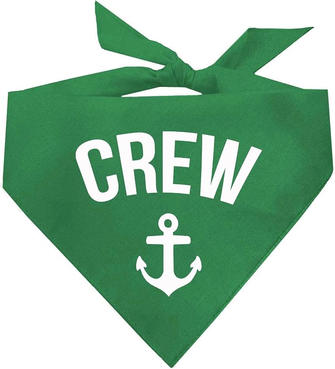Crew with Anchor Dog Bandana | 100% Cotton | Made in USA | Boat & Fishing | Captain | Beach & Lake | Summer | Outdoors | Father's Day |Green, One Size (265)
