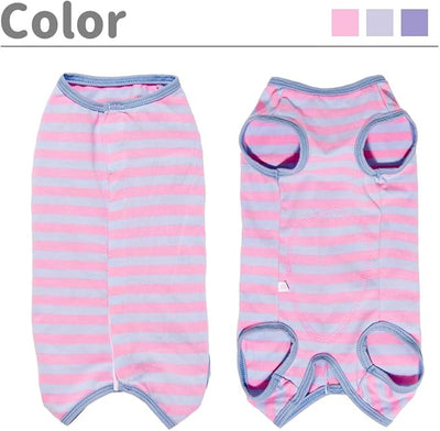 Dog’s Recovery Suit Post Surgery Shirt for Puppy, Wound Protective Clothes for Little Animals(Pink Blue Stripe-m)
