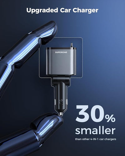 [Upgraded] 6 in 1 Retractable Car Charger, SUPERONE Smaller Fast Car Phone Charger 69W with Cord, USB C and iPhone Car Charger Adapter, Compatible iPhone 17/17 Pro Max/16/15/14/13/12/11, Sumsung