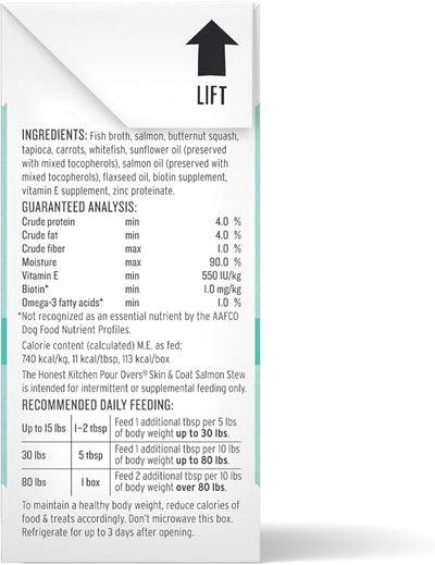 The Honest Kitchen Human Grade Functional Pour Overs: Skin & Coat - Salmon Stew Dog Food Topper, 5.5 oz x12