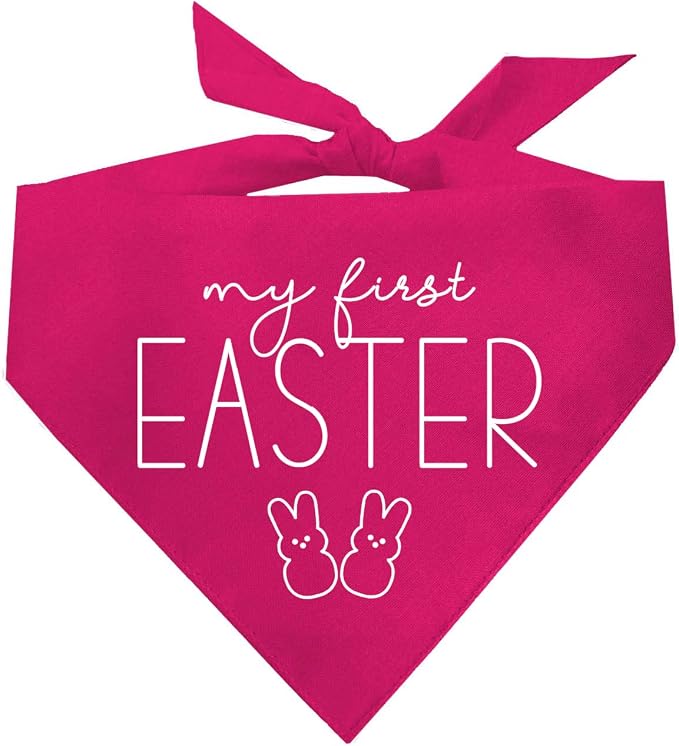 My First Easter Dog Bandana | 100% Cotton Adjustable Triangle | Made in USA | Easter Bunny | Egg Hunt| Funny Outfit Prop Photoshoot |Hot Pink, One Size (392)