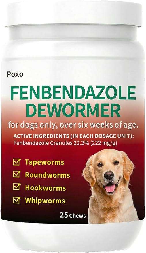 Dog Dewormer with Fenbendazole for Dogs, Broad-Spectrum, Safe for Puppies 6 Weeks & Older, 25 Chews