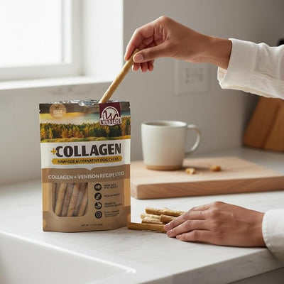 Wild Eats Venison Collagen Sticks for Dogs (15 Pack, 1 cm Wide) Long Lasting Dog Chews No Hide Dog Treat Bully Stick Alternative, Rawhide Free, Grain Free, High Protein