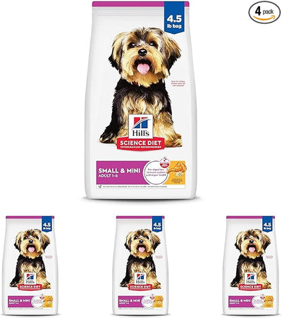 Hill's Science Diet Adult 1-6 Small & Mini Dry Dog Food, Chicken & Brown Rice, 4.5 lb. Bag (Pack of 4)