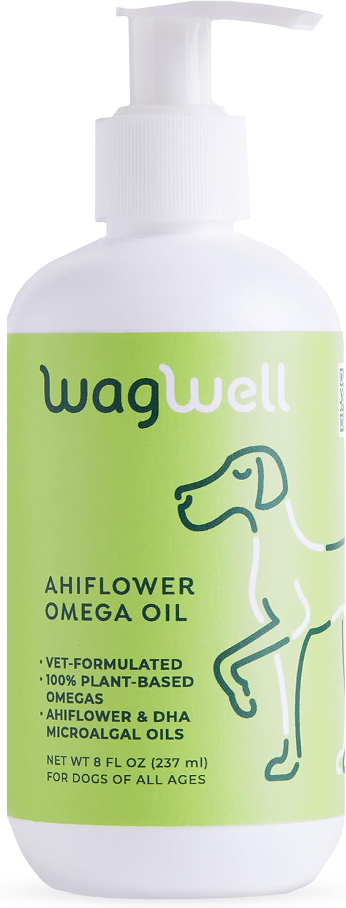 WagWell Ahiflower Omega Oil for Dogs | Vet-Formulated Health Supplement for Joints, Skin, Coat | Plant-Based Omega 3-6-9 Food Topper | for Dogs of All Ages & Sizes, All Natural, Made in USA | 8 fl oz