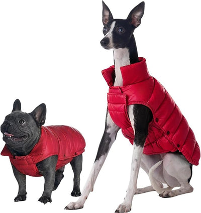 SPACE LION Dog Puffer Jacket, Down Winter Coat, Durable Outdoor Coat for Cold and Windy Conditions, Lightweight & Adjustable Fit Coats for Large Dogs, (Chili, Size22/XL+)