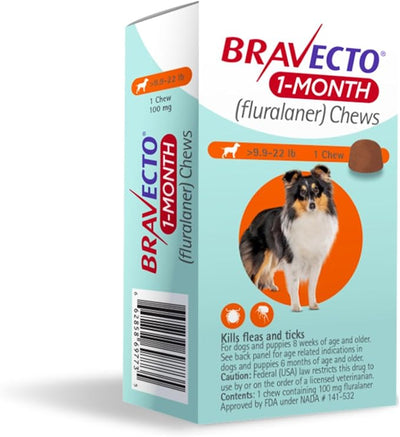 BRAVECTO 1-Month Chews for Puppies, >9.9-22 lbs., 1 Chew, Orange Box | Flea Treatment, Flea Prevention, Tick Treatment, Tick Control, 1 Chew, 1 Month Supply, Dogs, Puppies