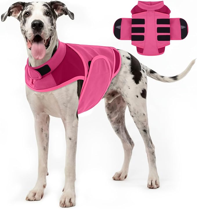 IECOii Dogs Anxiety Vest for Great Dane, Pet Dog Calming Jacket with Gentle Pressure, Breathable Thunder Relief Coat Calming Wrap for Separation Anxiety,Adjustable Fit for Giant Breeds, Rosered, XXL