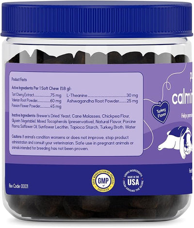 PupGrade Calming Support Soft Chews for Dogs, Turkey Flavor - 60 Count | Promotes Relaxation & Normal Stress Response for Everyday Calm & Separation - with L-Theanine, Ashwagandha & Valerian Root