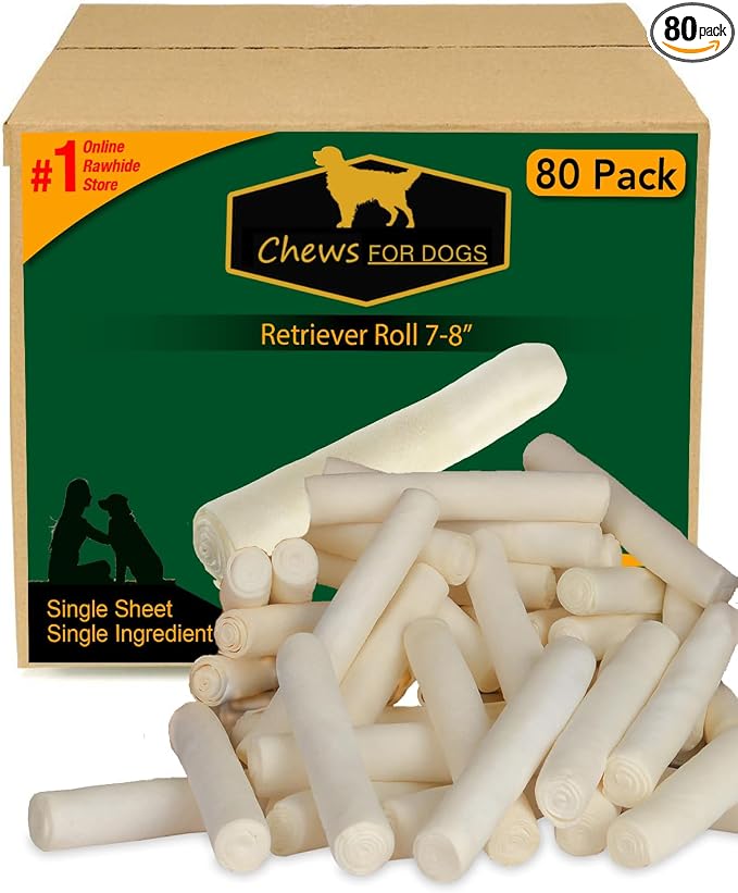 Chews for Dogs Retriever roll 7-8 Inches. Extra Thick (80 Pack)
