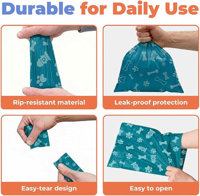 Best Pet Supplies Dog Poop Bags (360 Bags) for Waste Refuse Cleanup, Doggy Roll Replacements for Outdoor Puppy Walking and Travel, Leak Proof and Tear Resistant, Thick Plastic - Turquoise