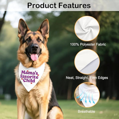 Mama's Favorite Child White Dog Bandana, Funny Photo Prop Pet Scarf Accessories for Small Medium Large Canine, Mother's Day Birthday Christmas Gender Revealing Gifts for Dog Mom Pet Lovers