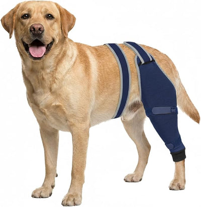 Dog Rear Leg Sleeve to Stop Licking, Hind Leg Protector After TPLO Recovery, ACL Surgery, Wounds or Skin Issues, Soft Breathable Comfortable Cover for Large Medium Small Dogs, S,Right, Navy Blue
