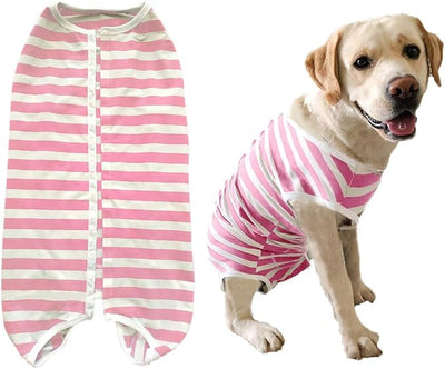 Dog’s Recovery Suit Post Surgery Shirt for Female Male Dog, E-Collar Alternative Wound Protective Clothes (Pink White Stripe-XL)