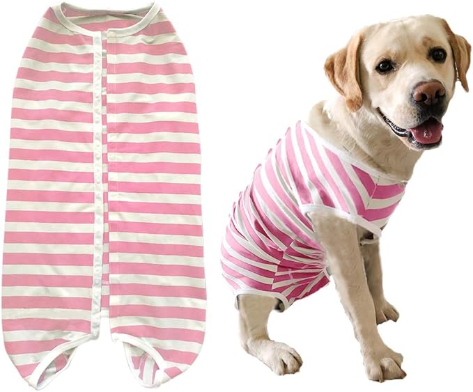 Dog’s Recovery Suit Post Surgery Shirt for Female Male Dog, E-Collar Alternative Wound Protective Clothes (Pink White stripe-3xl)