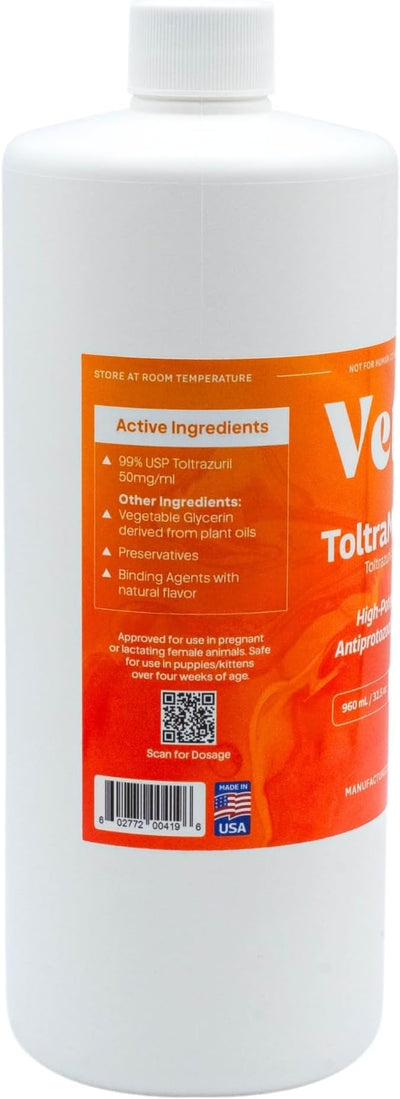 Vetr's Toltramax Toltrazuril 5% Suspension 960mL for Horses, Dogs, Cats, and Non-Food Chain Animals, Chicken Flavor