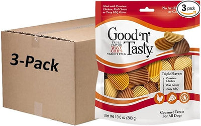 Good 'n' Tasty Triple Flavor Wavy Chips Variety Pack, 10 oz (Pack of 3), Treats for Dogs