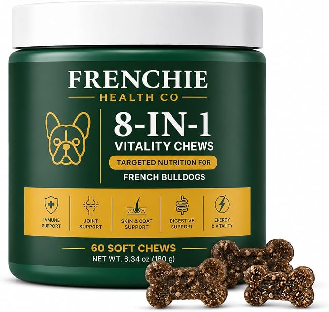 8-in-1 Daily Health Chews, Frenchie Health Co's Vitality Chew, Dog Health Chews, Specifically Designed for Bulldogs, 60 Count